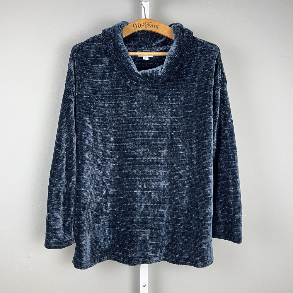 J. Jill Chenille Sweater Womens‎ S Navy Blue Cowl Neck Cozy Chunky Knit Pullover